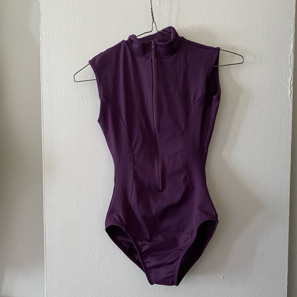 Dark purple 3/4 zip leotard